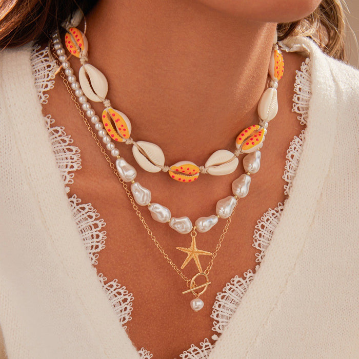 Wholesale Zinc Alloy Layered Necklace with nut Tree Starfish Flower Pendant