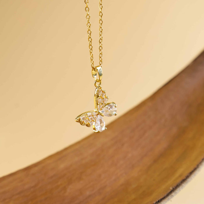 Wholesale Stylish Butterfly Layering Necklace Diamond-Set Titanium Steel Jewelry Accessory