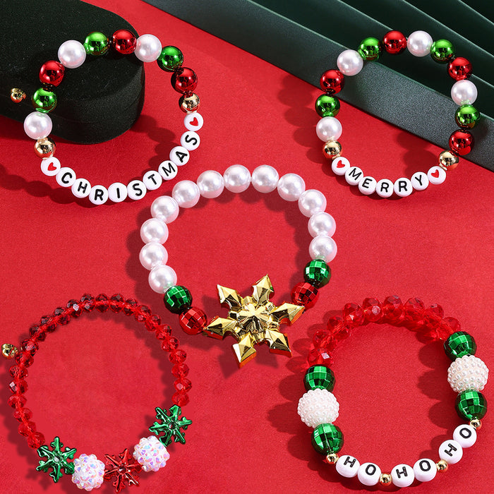 Wholesale Christmas Hand Jewelry Acrylic Pendant Christmas Braided Bracelet Snowflake Snowman Christmas Bracelet