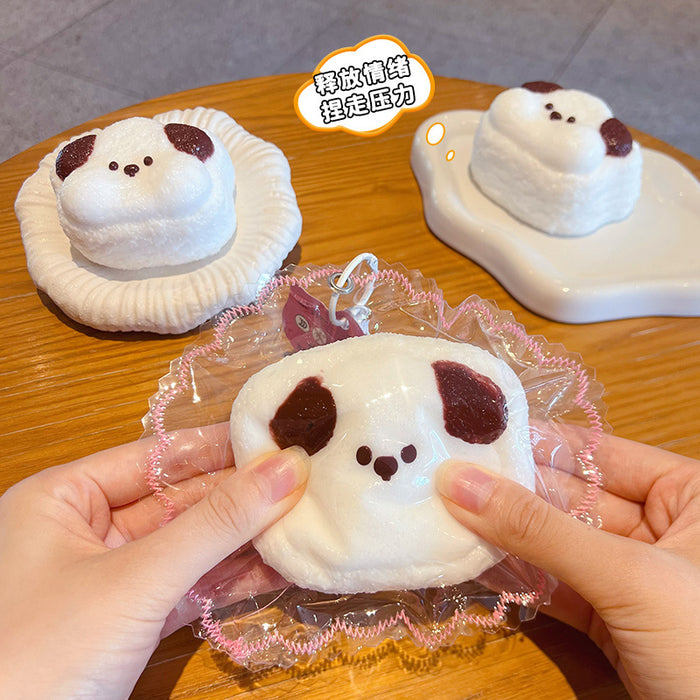 Wholesale Food Grade Silicone Cream Puppy Squishy Keychain Stress Relief Toy Bag Charm Car Key Accessory