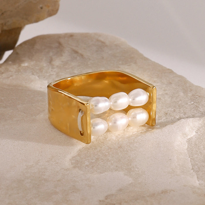 Wholesale 18k Gold Stainless Steel Pearl Rings JDC-RS-JD088