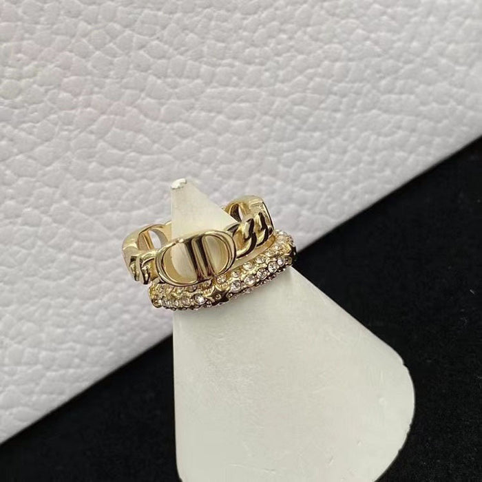 Wholesale Rhinestone adjustable open ring, brass material, fashionable and versatile ring