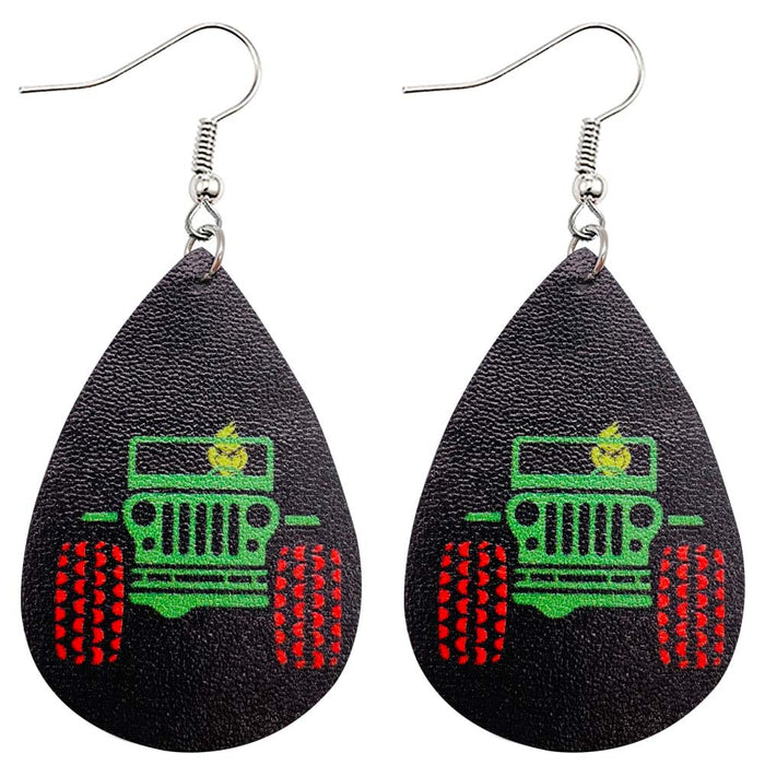 Wholesale  Christmas Green Frog Leather Earrings  Double-Sided Printed Earrings Holiday Accessories