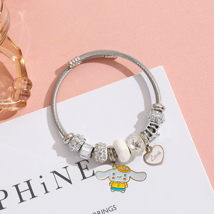 Wholesale Stainless Steel Adjustable Bead Bracelet with Cute Cartoon Dog Pendant Fashion Accessory MOQ≥2