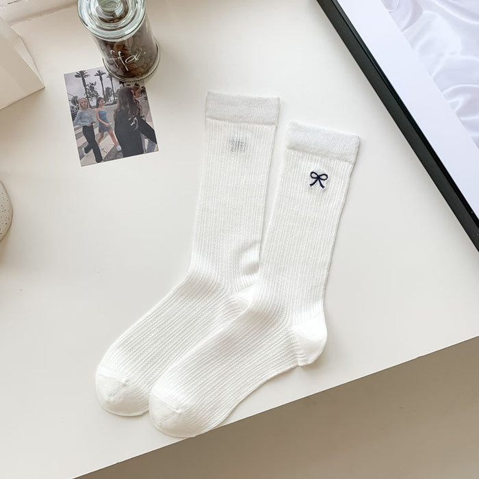 Wholesale Long socks for summer, sweat absorbing, breathable, mesh, thin design, bow embroidery, mid tube stacking socks