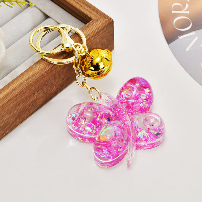 Wholesale Acrylic oil-filled glitter butterfly keychain