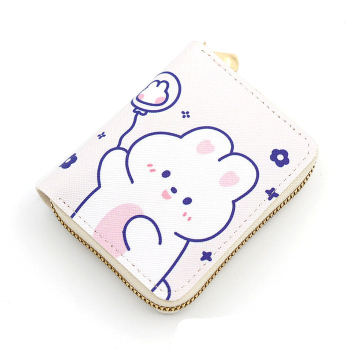 Wholesale cute fresh sweet women's wallet cartoon PU leather embossed wallet coin purse short pull wallet