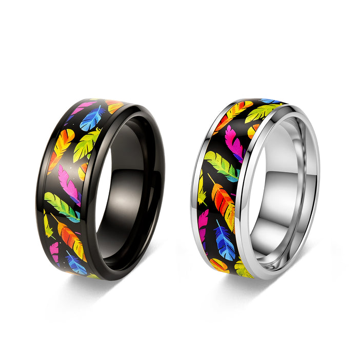 Wholesale Rainbow Feather Stainless Steel Ring Fashion Jewelry Accessory
