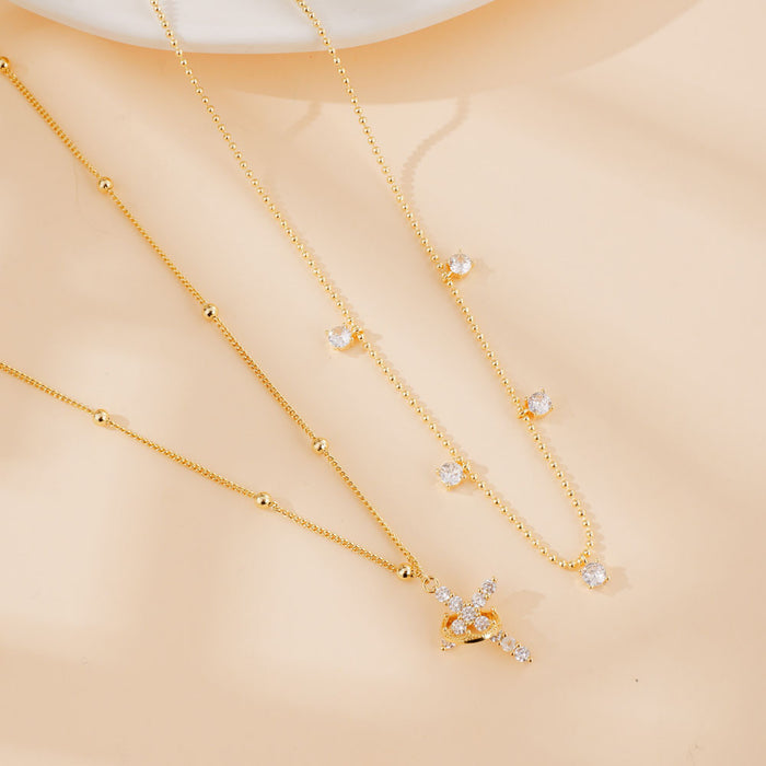 Wholesale New cross necklace with diamonds, fashionable and simple temperament, cross chain lock bone chain