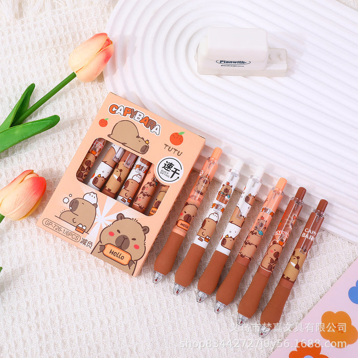 Wholesale 6pcs Multi-series cartoon soft sheath press gel pen high color value student brush pen ST quick-drying carbon black pen