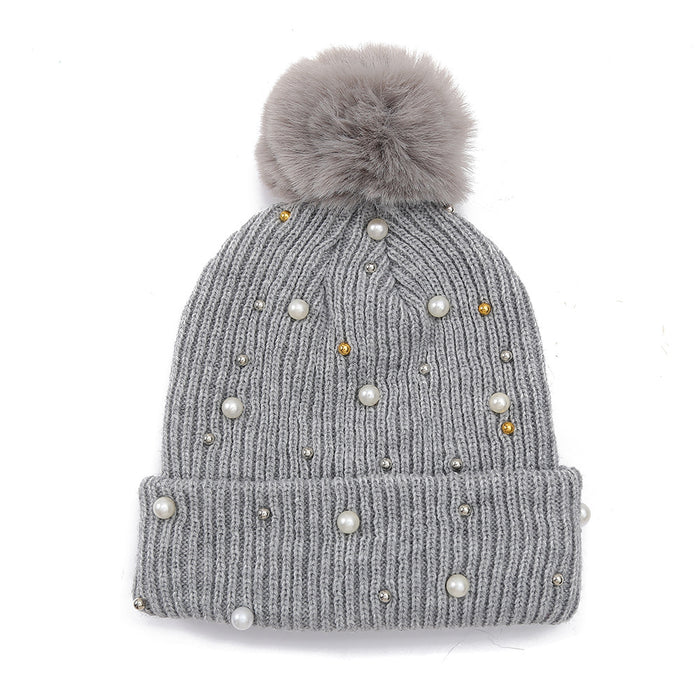 Wholesale Cotton Winter Fur Ball Pearl Rivet Beanie JDC-FH-HXL001