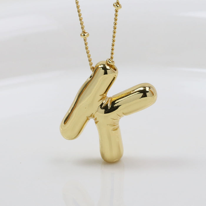 Wholesale 2PCS 18k Brass Glossy Balloon 26 English Letter Necklace JDC-NE-BaiYi006