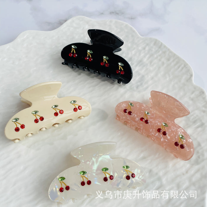 Wholesale Cute Cherry Rhinestone Acetate Hair Clip Grip for Women Daily Hair Accessory