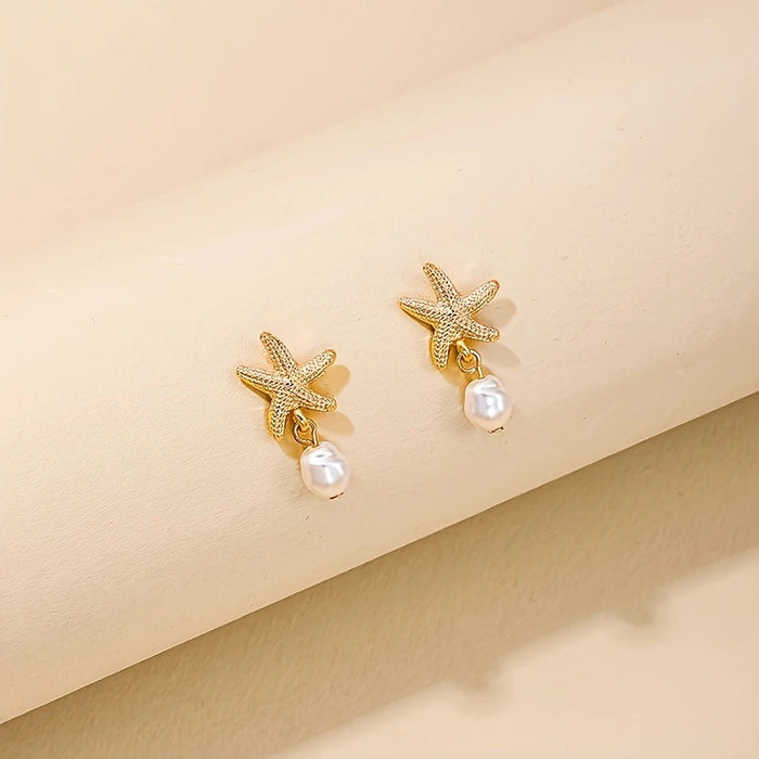Wholesale Creative New Pearl Starfish Earrings Women's Seaside Vacation Style Earrings