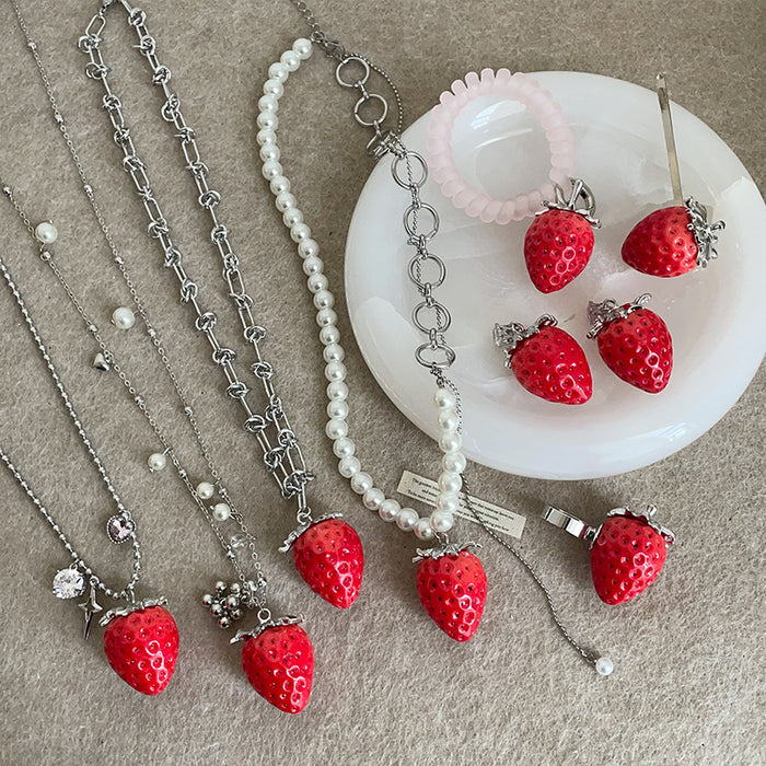 Wholesale Cute Red Realistic Strawberry long Necklace/Earrings