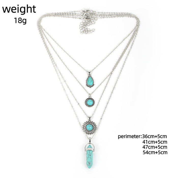 Wholesale vintage bohemian style turquoise 4-layer necklace