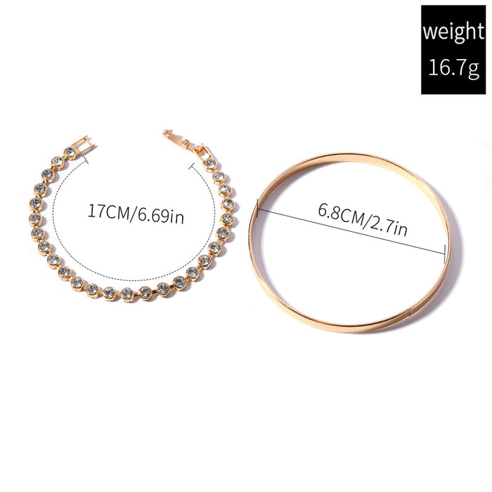 Wholesale Retro Jewelry Fashion Gold Diamond Bracelet Alloy Smooth Simulation Gold Bracelet Two Piece Set for Women