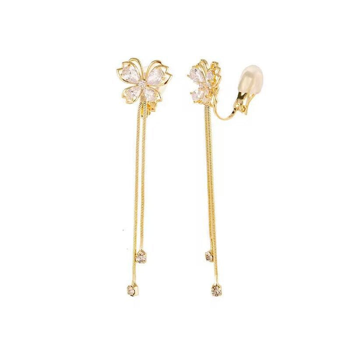 Wholesale Butterfly tassel earrings with feminine temperament, long earrings with high-end feel, ear accessories, ear clips without ear holes