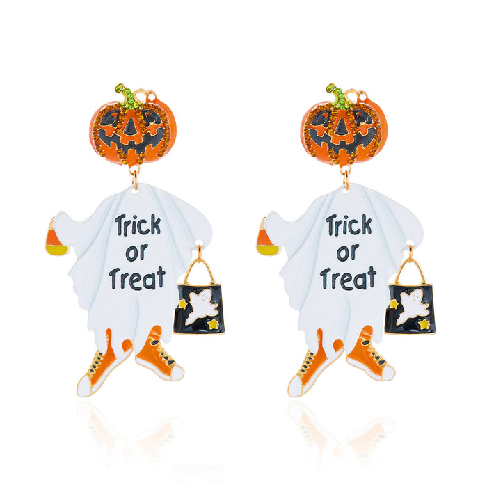 Wholesale Alloy  Rhinestone Pumpkin  Web Dangle Earrings Quirky Ghost Pendant Jewelry Party Boutique Gift Fashion Accessory