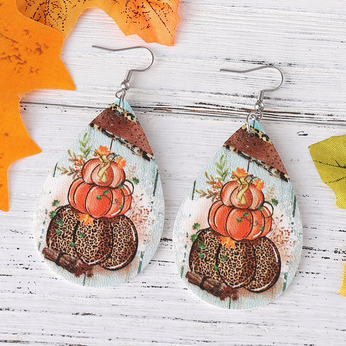 Wholesale Thanksgiving cow pattern pendant earrings pu leather earrings gift