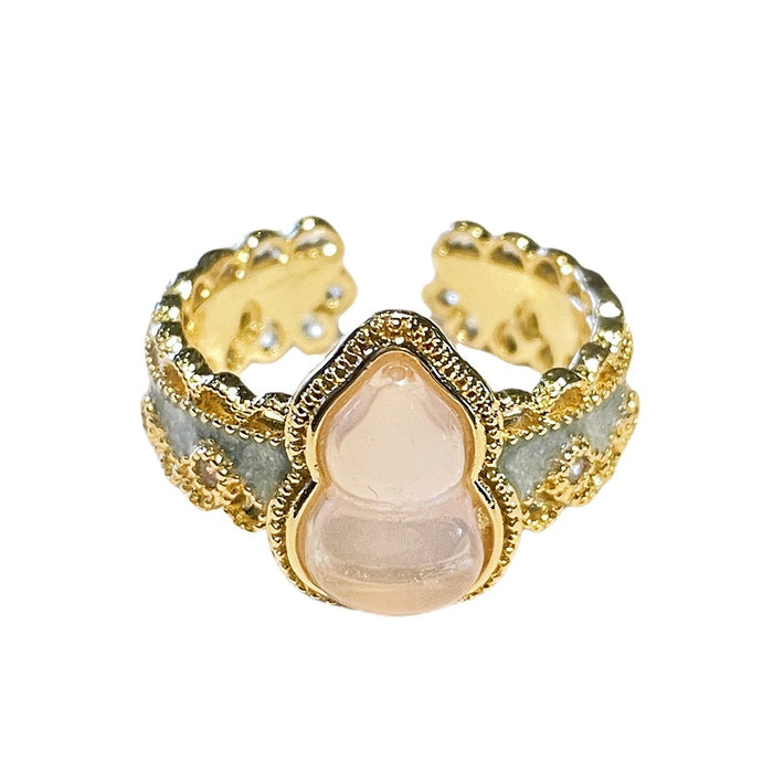 Wholesale Middle Ancient New Chinese Style Enamel Burned Blue Lace Gourd Open Ring