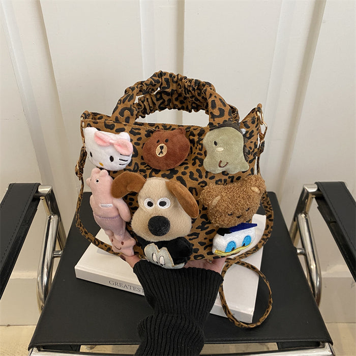 Wholesale Cartoon Puppy Doll Handbag Women's Leopard Tote Bag Personalized Crossbody Canvas Bag