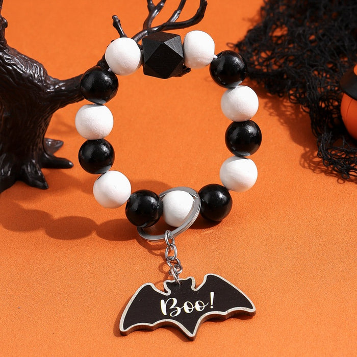 Wholesale Halloween Wooden Ghost Pumpkin Spider Bracelet Keychain JDC-KC-RongRui028