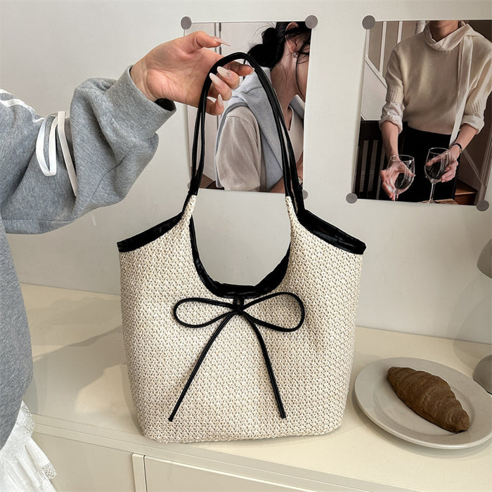 Wholesale Small and niche bow woven bag, hand-held single shoulder crossbody bag, large capacity tote bag