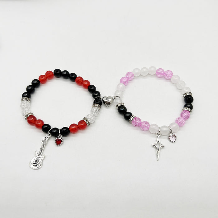 Wholesale  Couple Bracelet Red and Black Beaded Bracelet  Pendant Holiday Gift