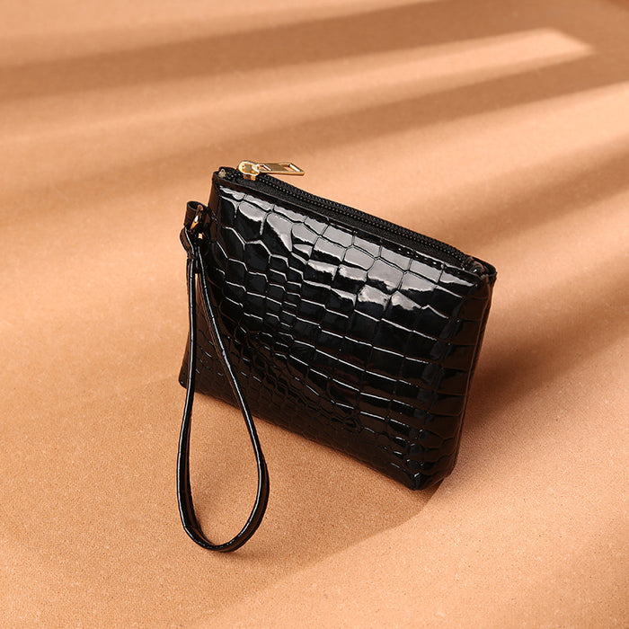 Wholesale Women's Mini Crocodile Pattern Zipper Card Coin Wallet Bag Pu Solid Color Handheld Bag