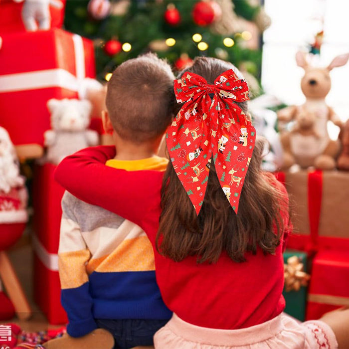 Wholesale Colorful snowflake and elk print bow spring clip crutch glove pattern hairpin Christmas headdress