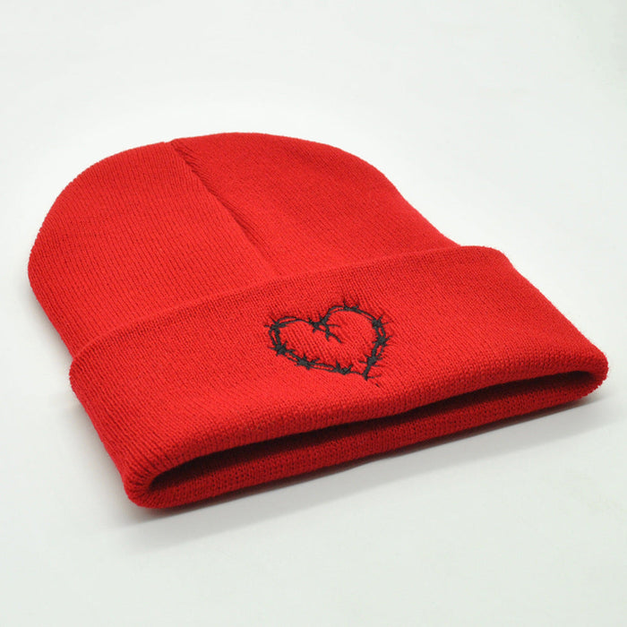 Wholesale Hat Wool Heart Embroidered Warm Knitted Hat JDC-FH-PNi010