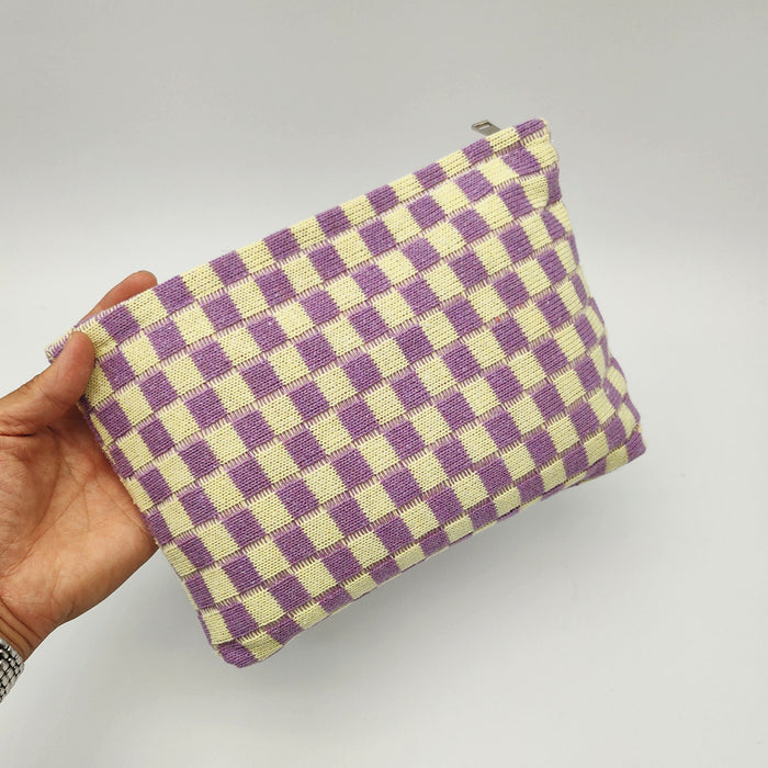 Wholesale Knitted Checkerboard Large-Capacity Knitted Cosmetic bag
