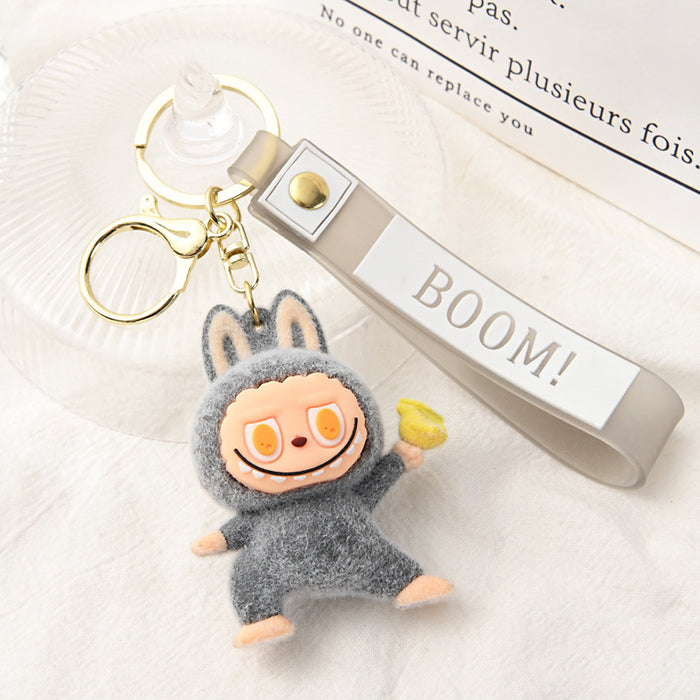 Wholesale Flocking Yoga Little Monster Keychain Small Pendant Cartoon Cute Doll Keychain Small Gift