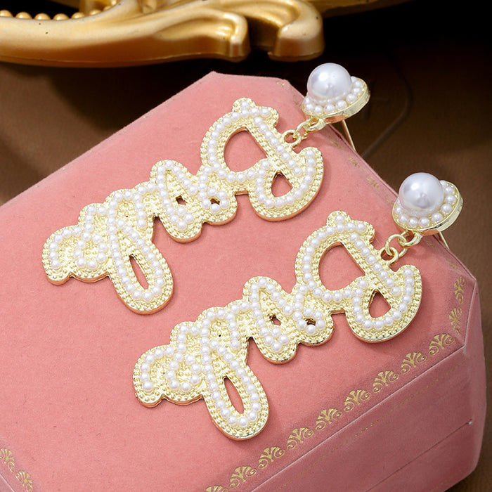 Wholesale New exaggerated design, high-end feel, inlaid with rice beads and English letters earrings