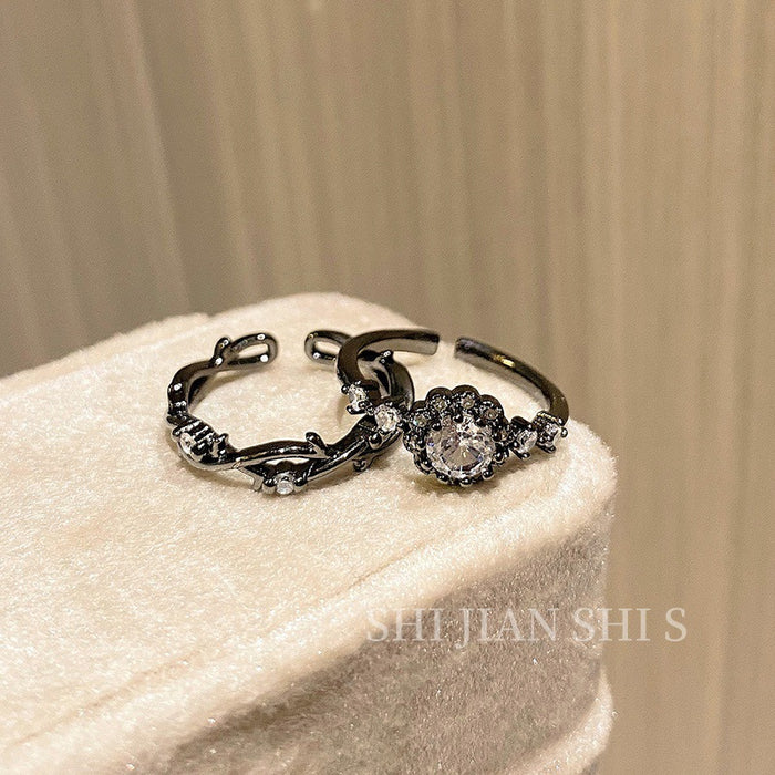 Wholesale Neutral style flower shaped diamond inlaid micro layered open ring with thorns, light luxury, versatile, simple and fashionable ring accessories