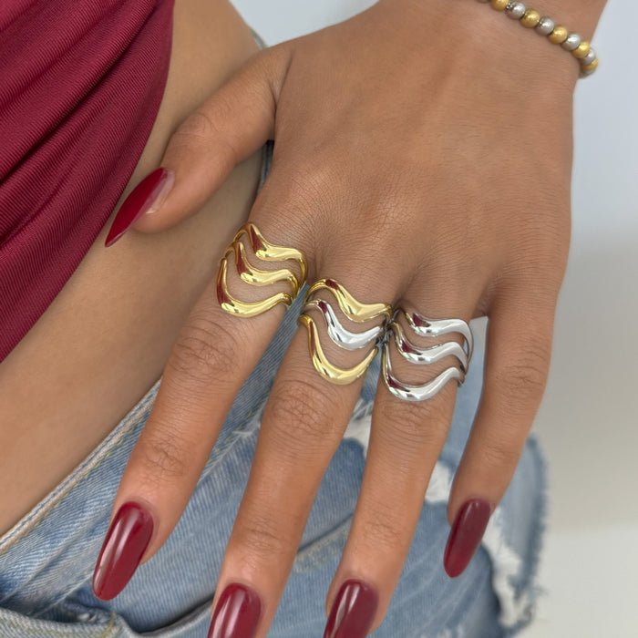 Wholesale Stainless Steel Geometric Lines Hollow Open Ring Simple Design Jewelry