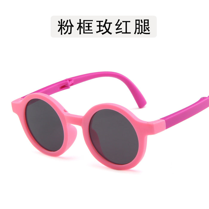 Wholesale Folding children's sunglasses, minimalist frosted glasses, round frame sun protection sunglasses