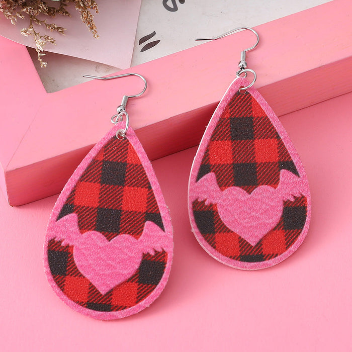 Wholesale Earrings PU Valentine's Day Earrings Black Red Check  JDC-ES-ChL008