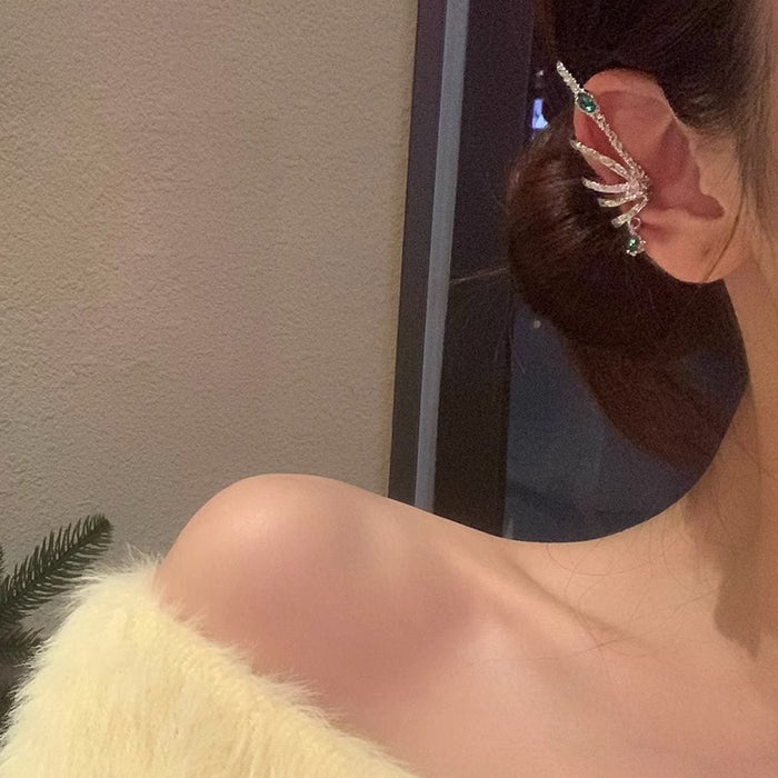 Wholesale Asymmetric diamond tassel elf ear bone clip earrings