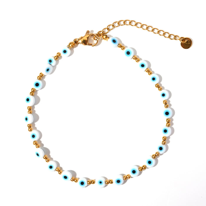 Wholesale Classic Hot Selling Devil's Eye Foot Chain Resin Flat Bead Stainless Steel Accessories Evil Eye Foot Accessories