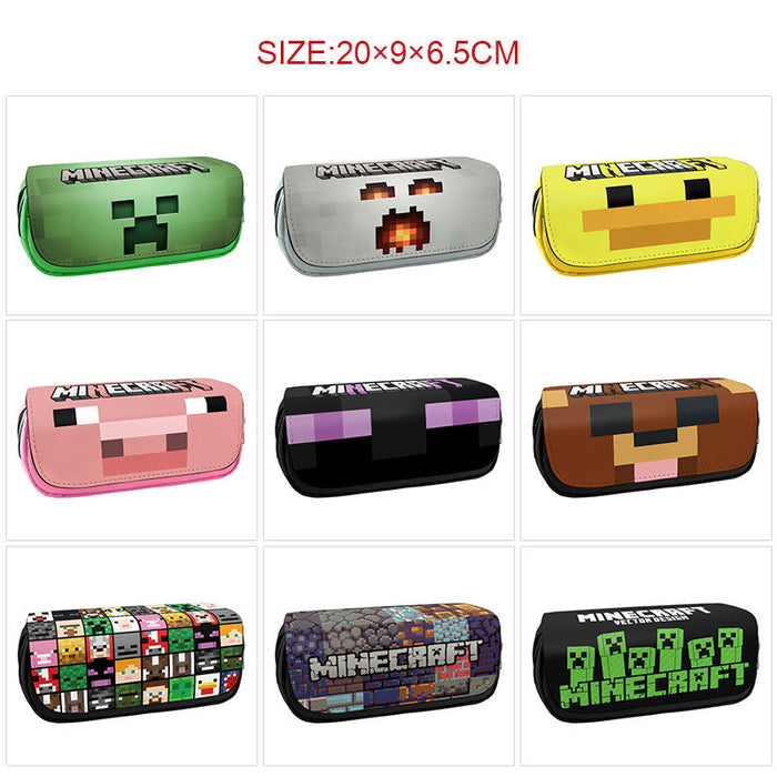 Wholesale Cartoon Game Themed Canvas Pencil Case Double Layer Zipper Large Capacity Student Stationery