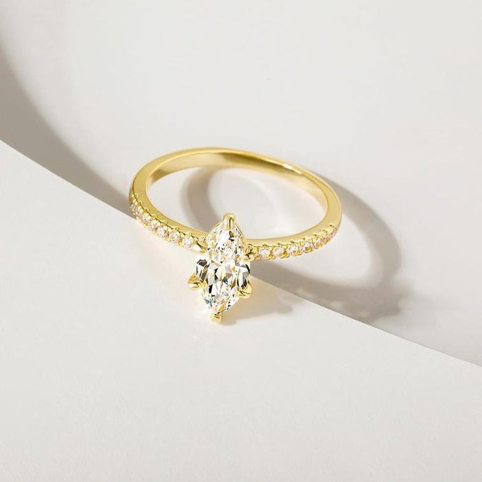Wholesale French Chic Horse Eye Cubic Zirconia Ring Gold Tone Adjustable Copper Band Everyday Wear Jewelry