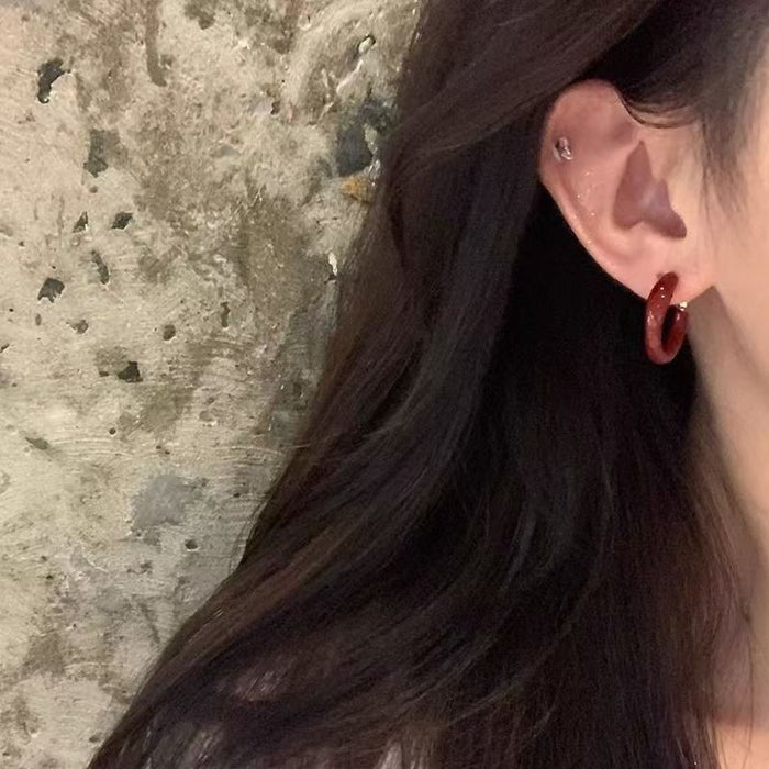 Wholesale Autumn Ankora Accessories Red Ear Ring Ear Buckle Light Luxury Niche Earrings Design High-end Earrings