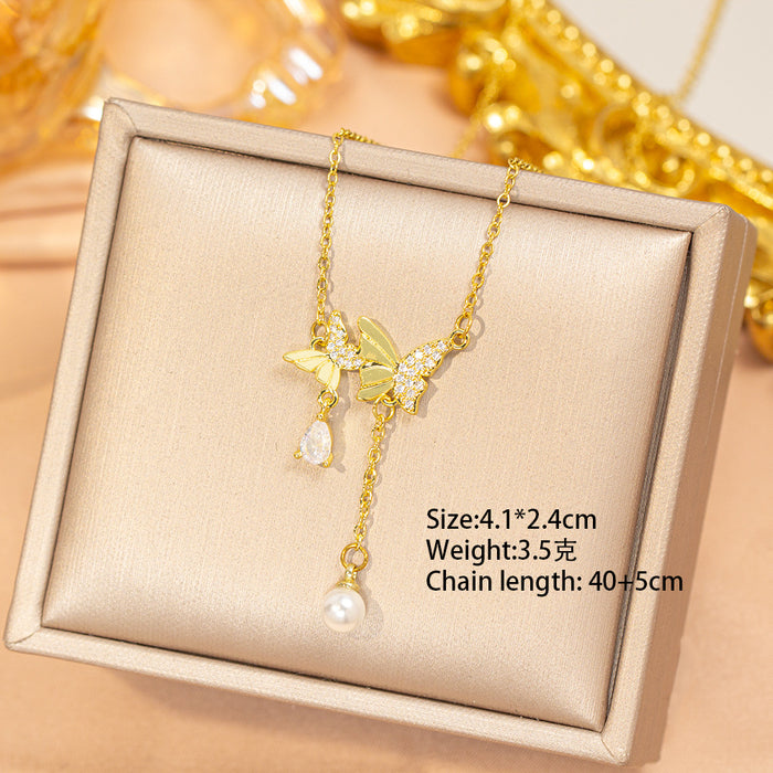 Wholesale Gold Plated Titanium Steel Floral Pendant Necklace Stylish Gift MOQ≥2