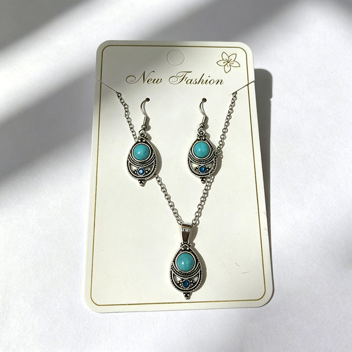 Wholesale 3pcs Vintage Turquoise Ethnic-Style Bohemian Earrings & Necklace Set