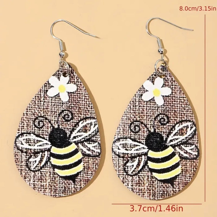 Wholesale  Water Drop Shape Colorful Pattern Pendant Wooden Earrings JDC-ES-WenT031