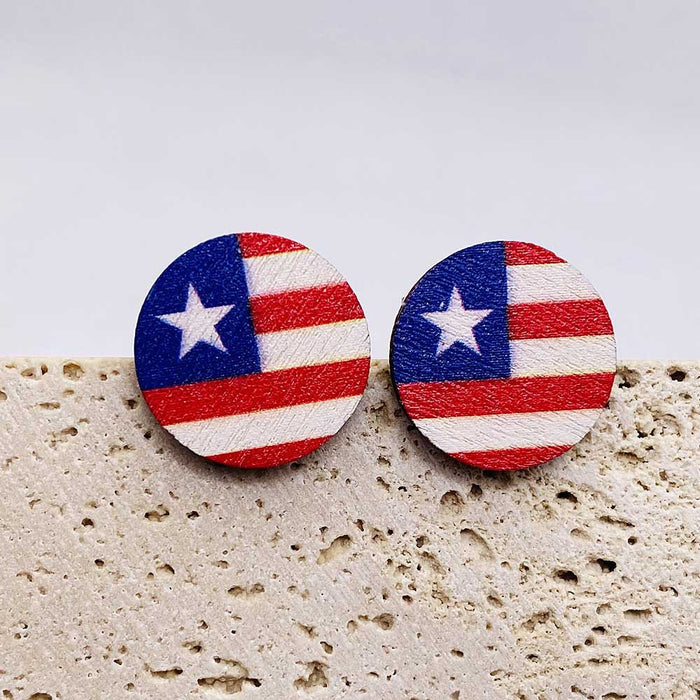 Wholesale Independence Day Five-pointed Star Printed Wooden Earrings JDC-ES-PuCi032