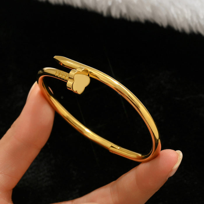 Wholesale Gold Tone Titanium Steel  Bangle Set With Rhinestone Row Trendy Jewelry Accessory For Party Or Everyday Gift