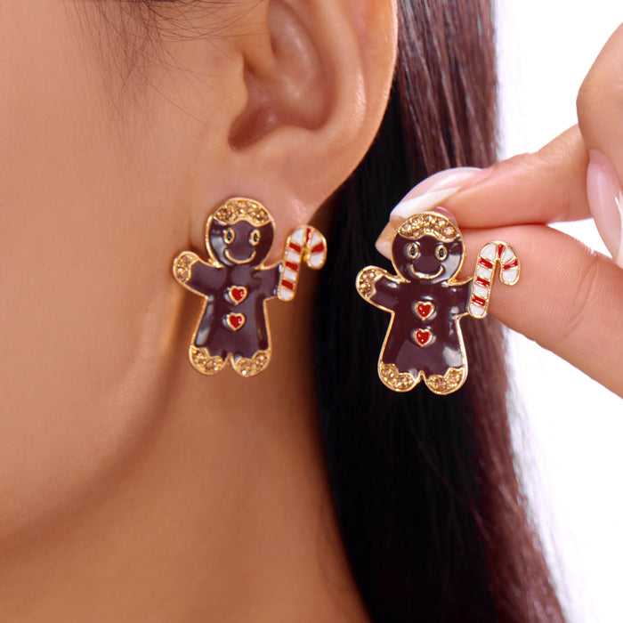 Wholesale Cartoon Christmas Eve Christmas earrings gingerbread man funny alloy inlaid rhinestone earrings